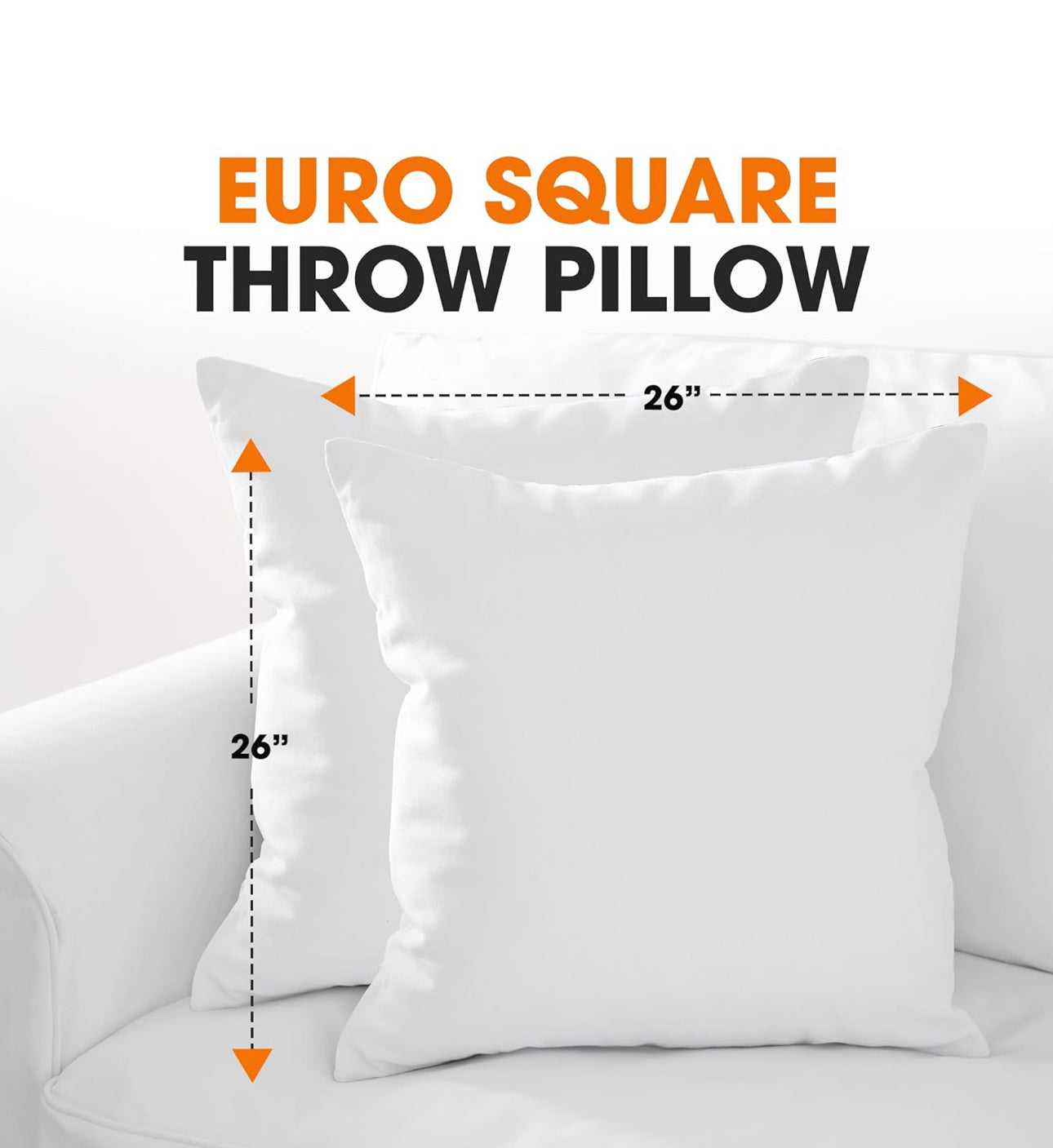 Cheer Collection Throw Pillows - Decorative Square Pillows for Bed and Couch - Snuggy 26x26 Euro Pillow Inserts with Cover