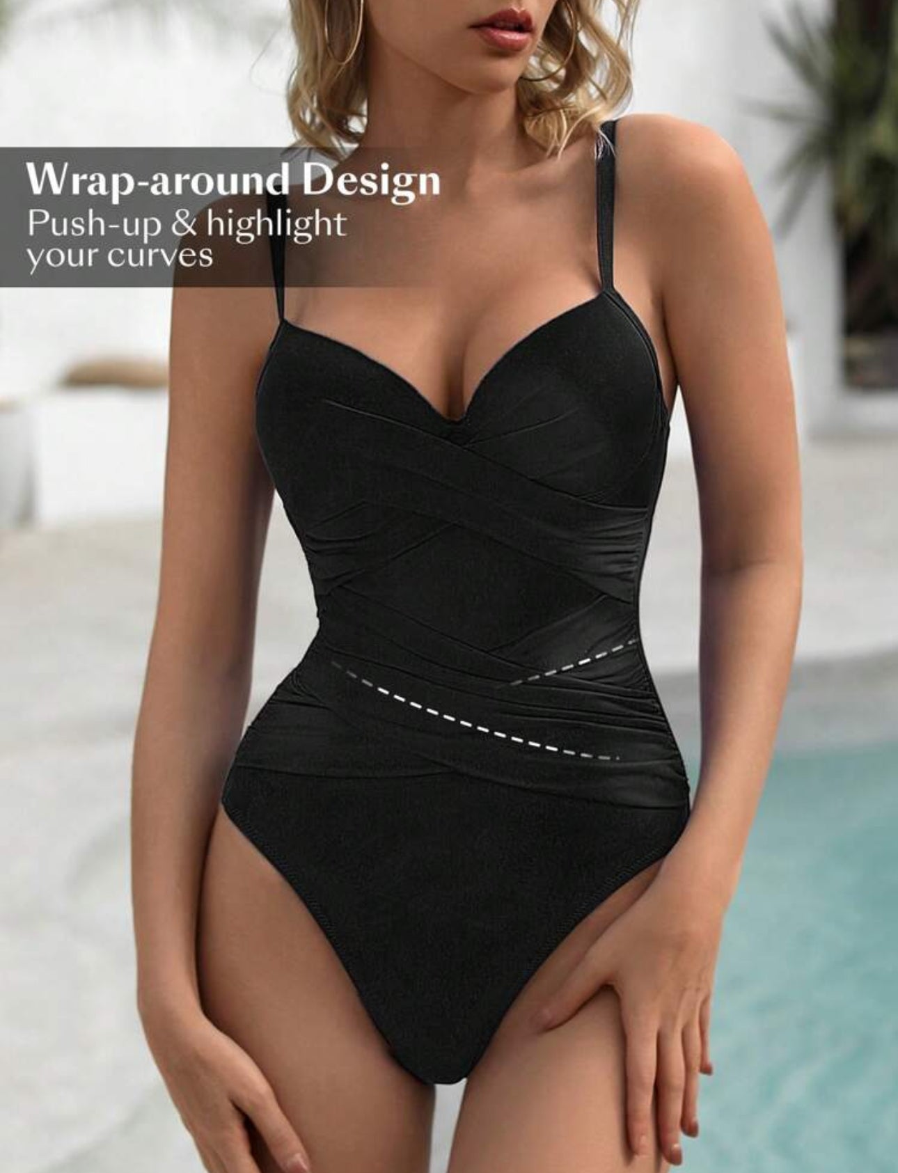 Traje de bano negro con push up y control abdominal