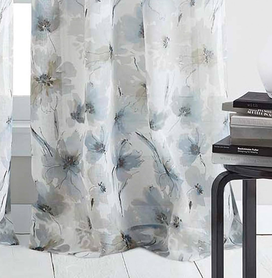 DKNY Modern Bloom Watercolor Floral Sheer Grommet Window Curtain Single Panel, 84", Linen