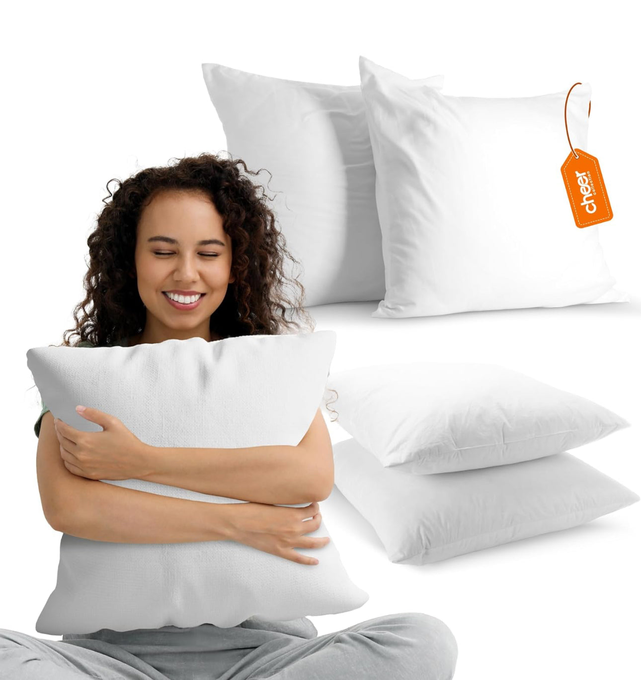 Cheer Collection Throw Pillows - Decorative Square Pillows for Bed and Couch - Snuggy 26x26 Euro Pillow Inserts with Cover