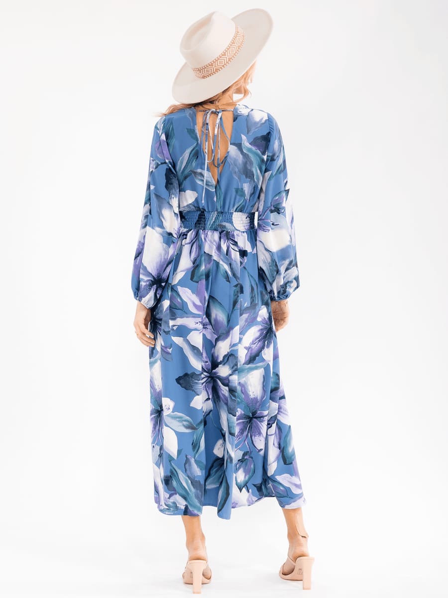 Vestido azul maxi manga larga