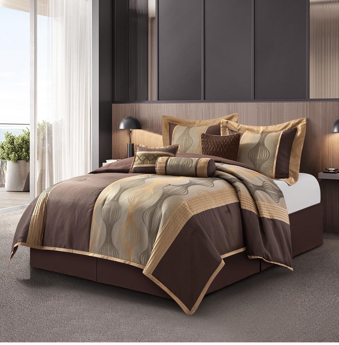 Kath Bronze Comforter Set - 7 piezas, Café, Queen