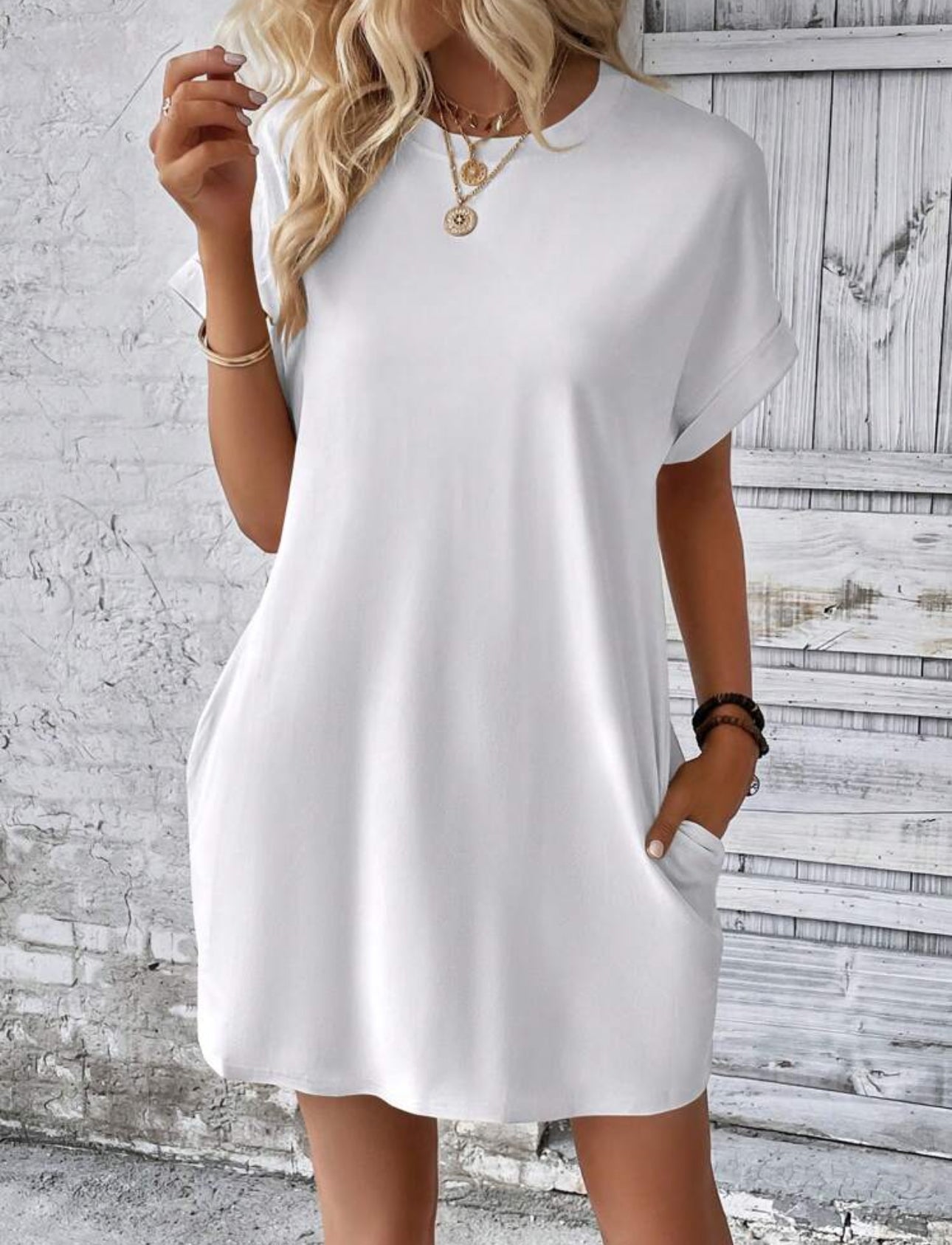 Vestido estilo camiseta color blanco