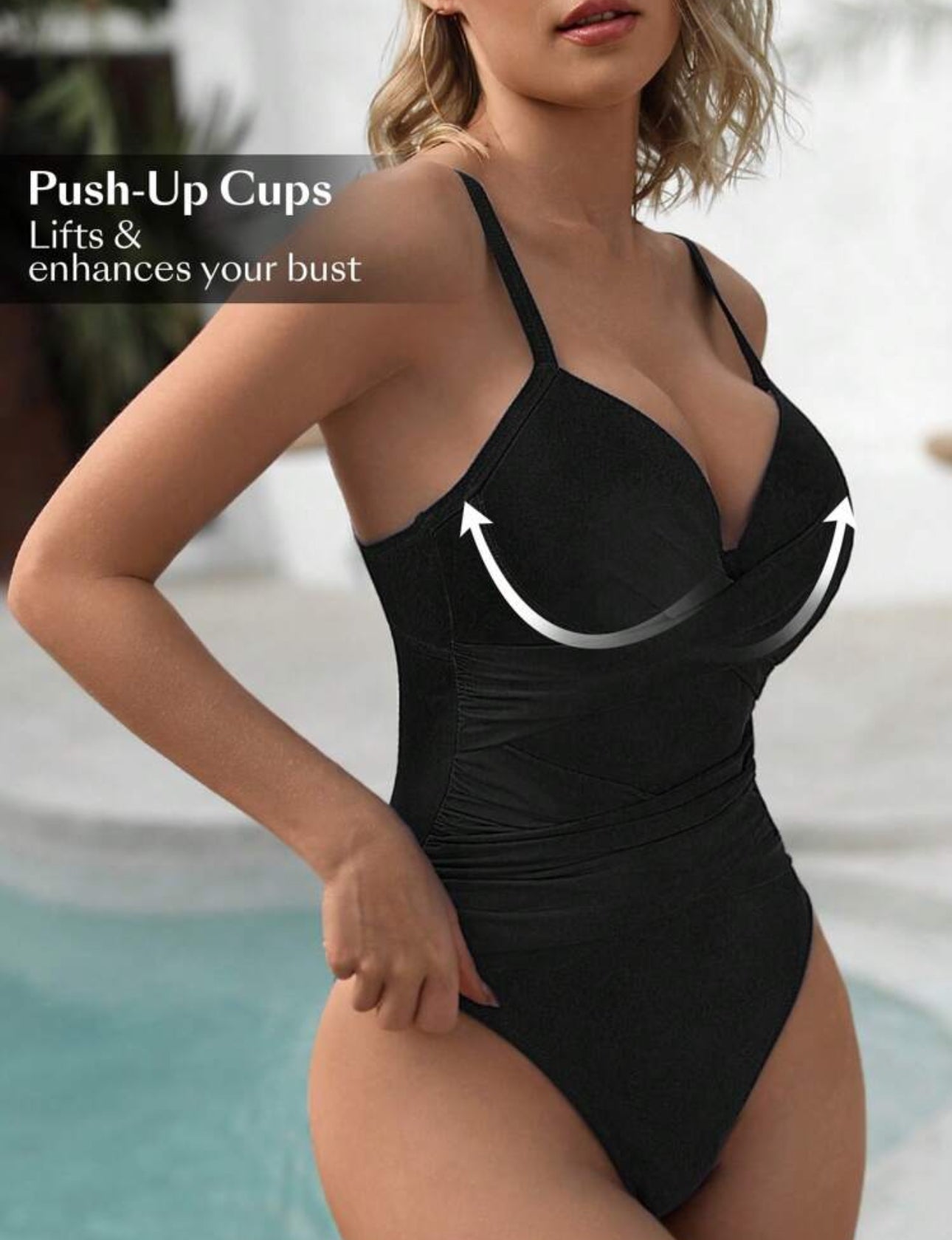 Traje de bano negro con push up y control abdominal