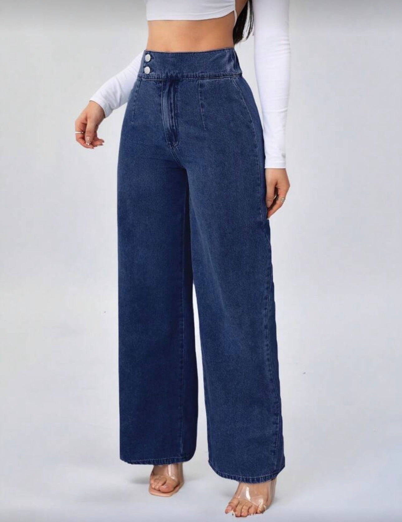 Jean azul vaquero cintura alta estilo casual
