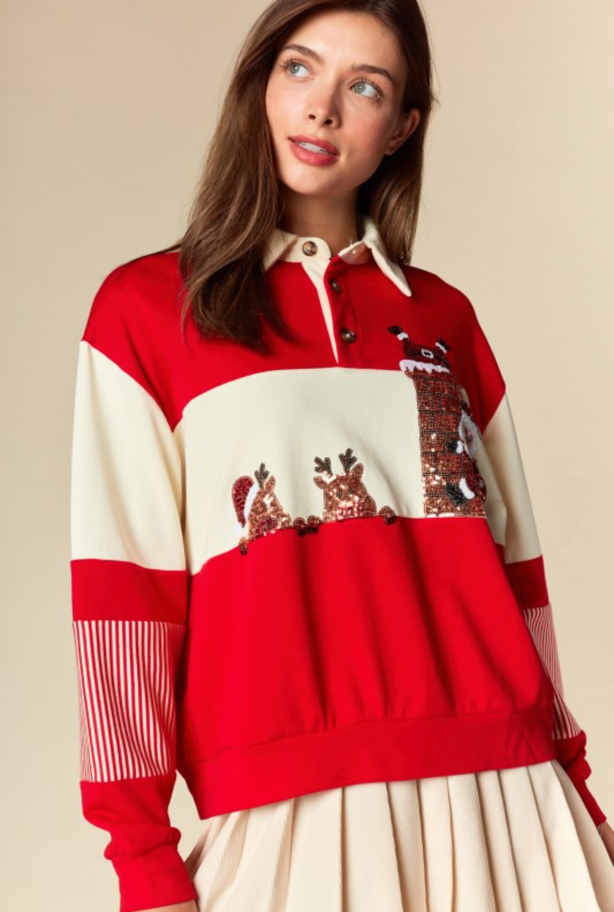 Suéter Santa Chic rojo y crema
