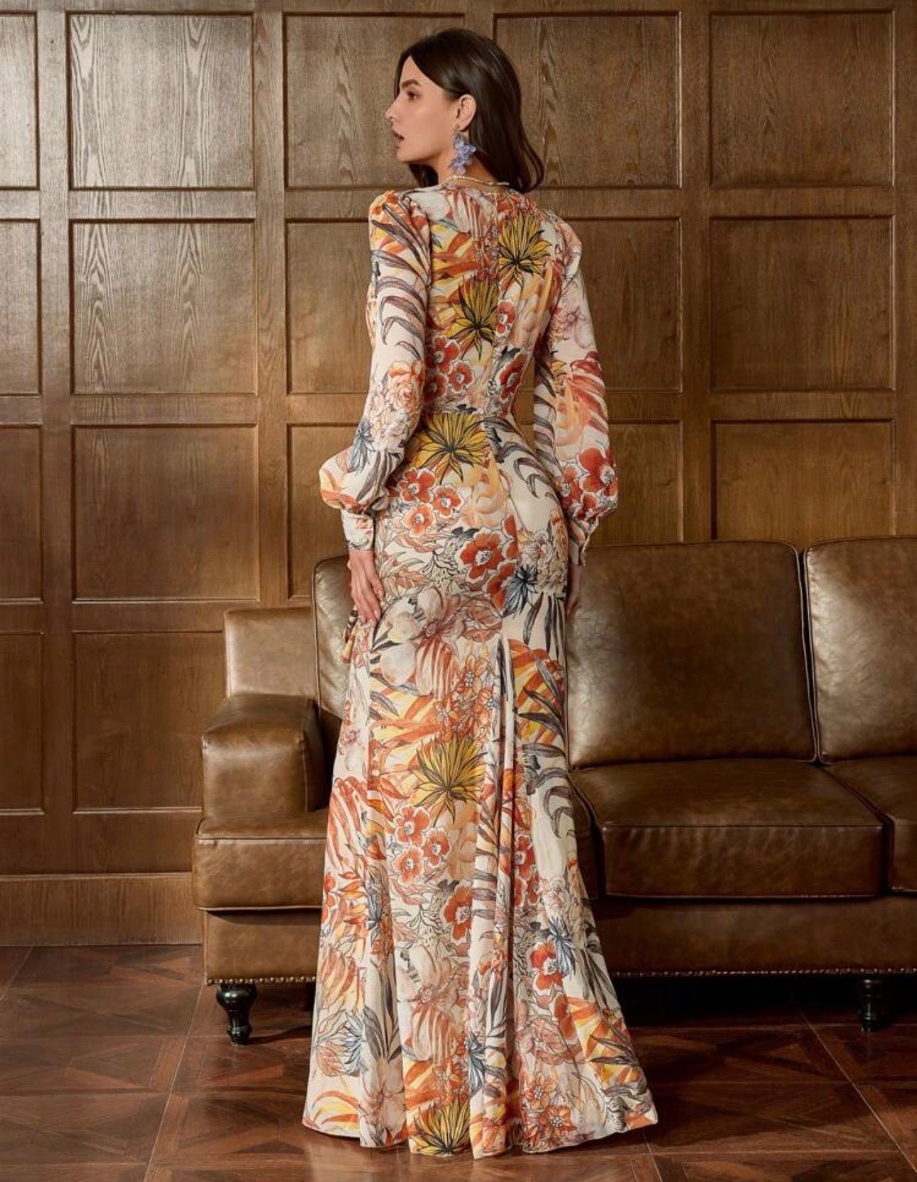 Vestido de noche floral multicolor de lujo