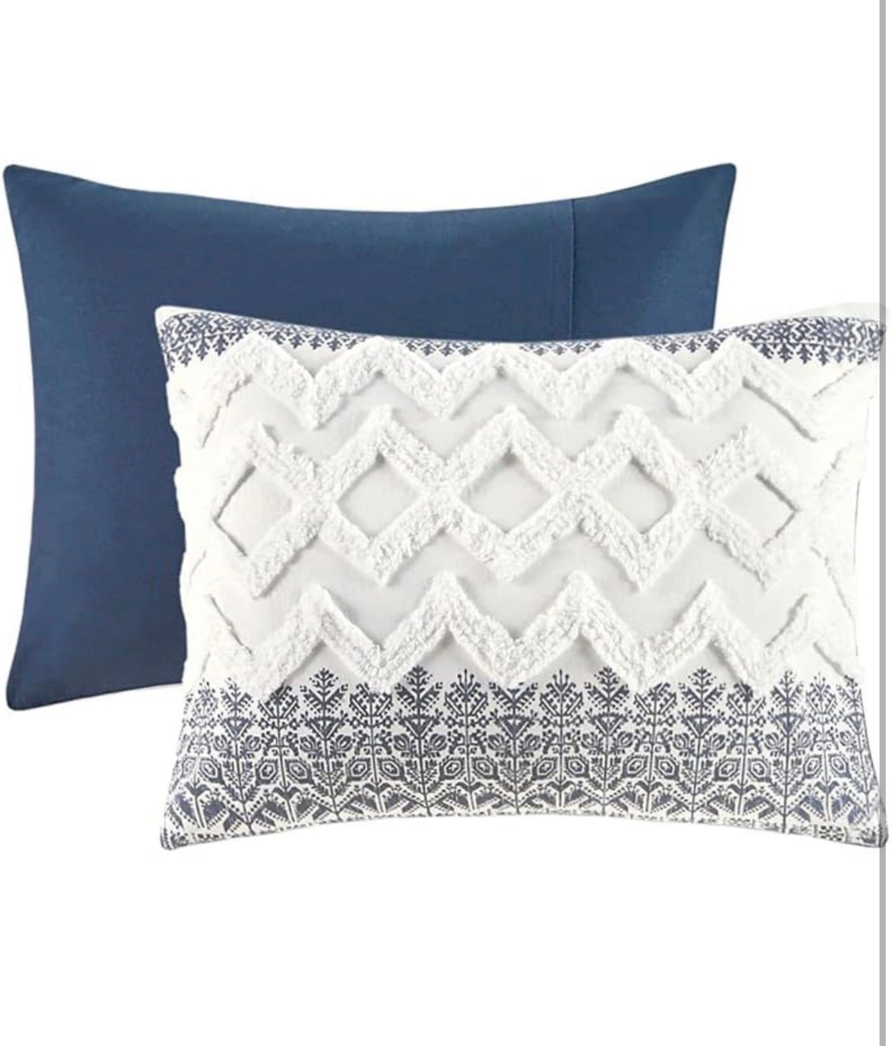 INK+IVY Queen Comforter Set, Chic Chevron Chenille Tufting Accent, Boho Comforters, All Season, Lightweight Cotton Comforter Bedding, 2 Shams - Azul