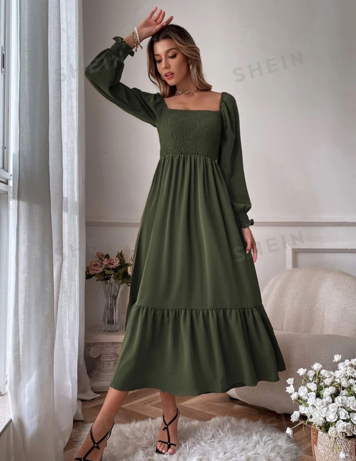 Vestido largo con elastico en la parte superior