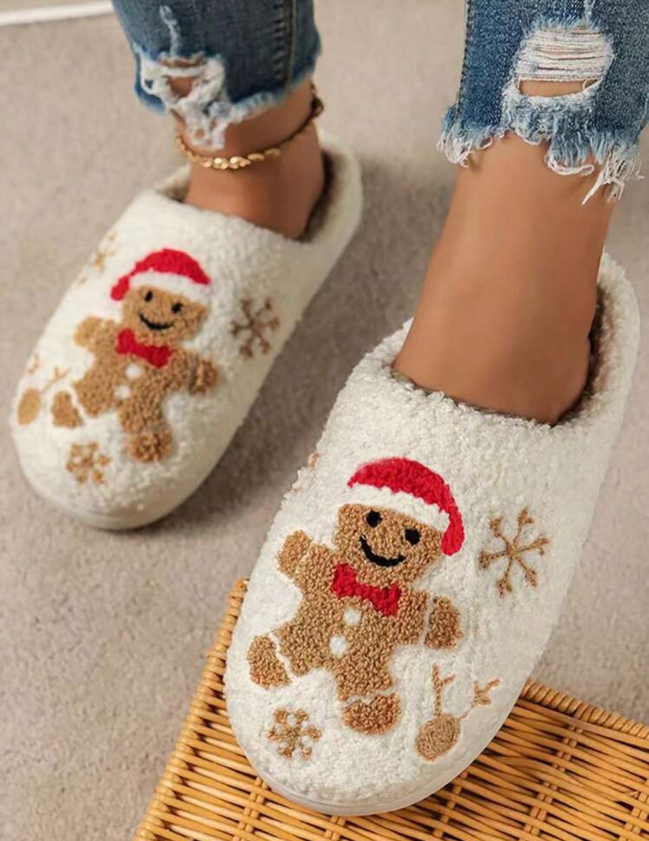 Pantuflas Navidad - muñeco de galleta