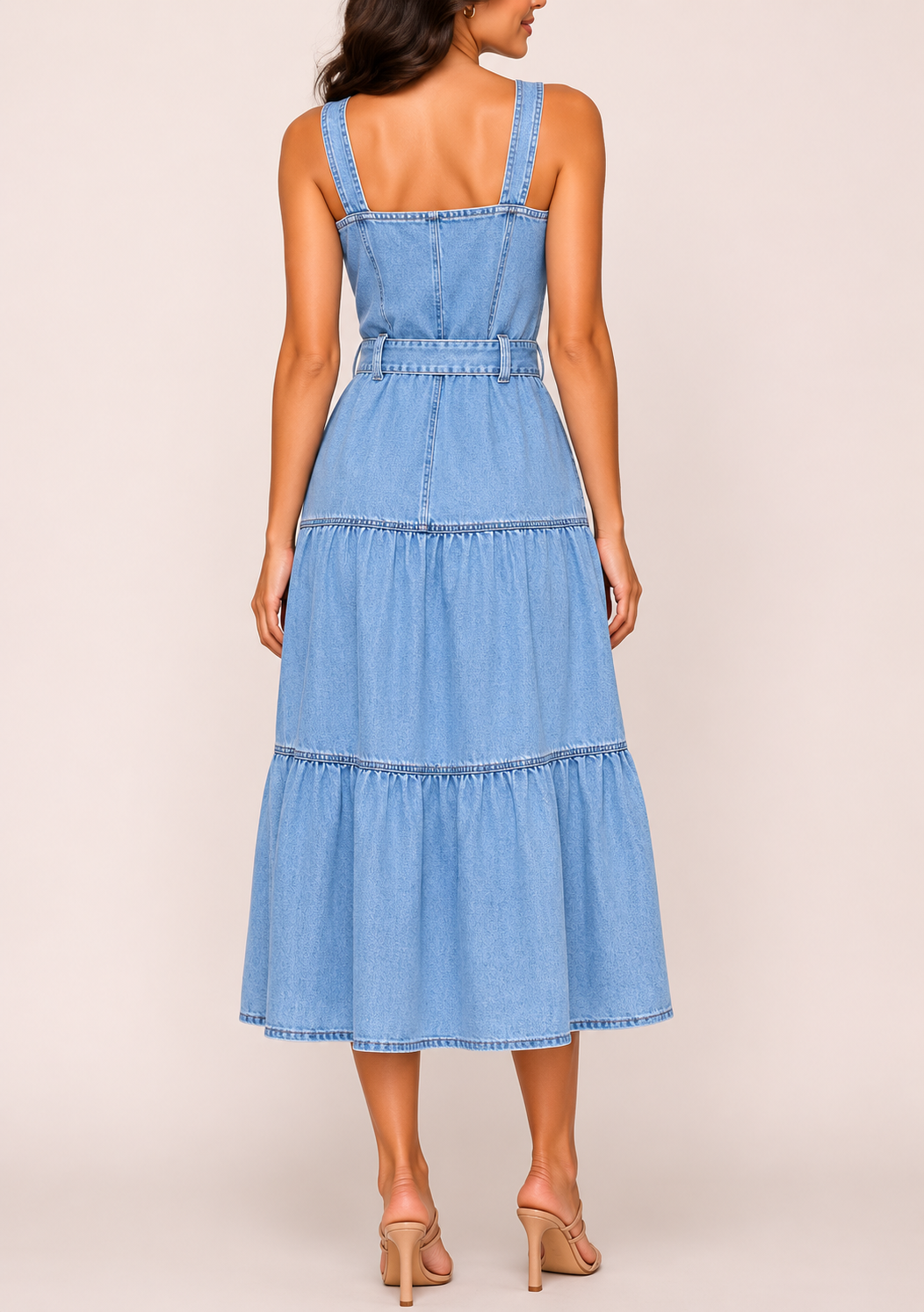 Vestido Denim de tirantes con cinta