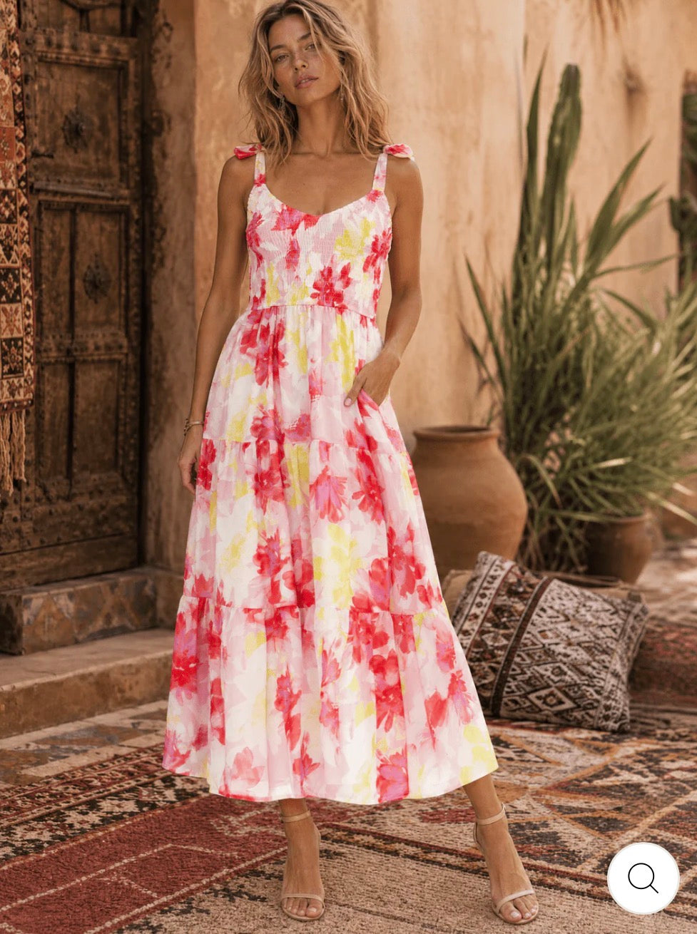 Vestido Fiorella floral rosado