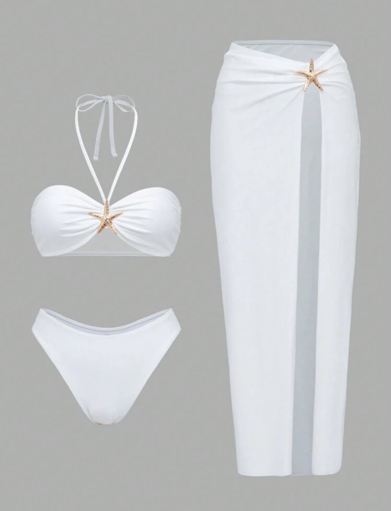 Traje de bano dos piezas y salida color blanco