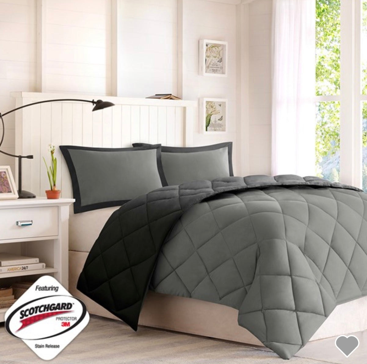 Madison Park Essentials Larkspur Comforter Set, 3 Piezas, Gris, Full/Queen