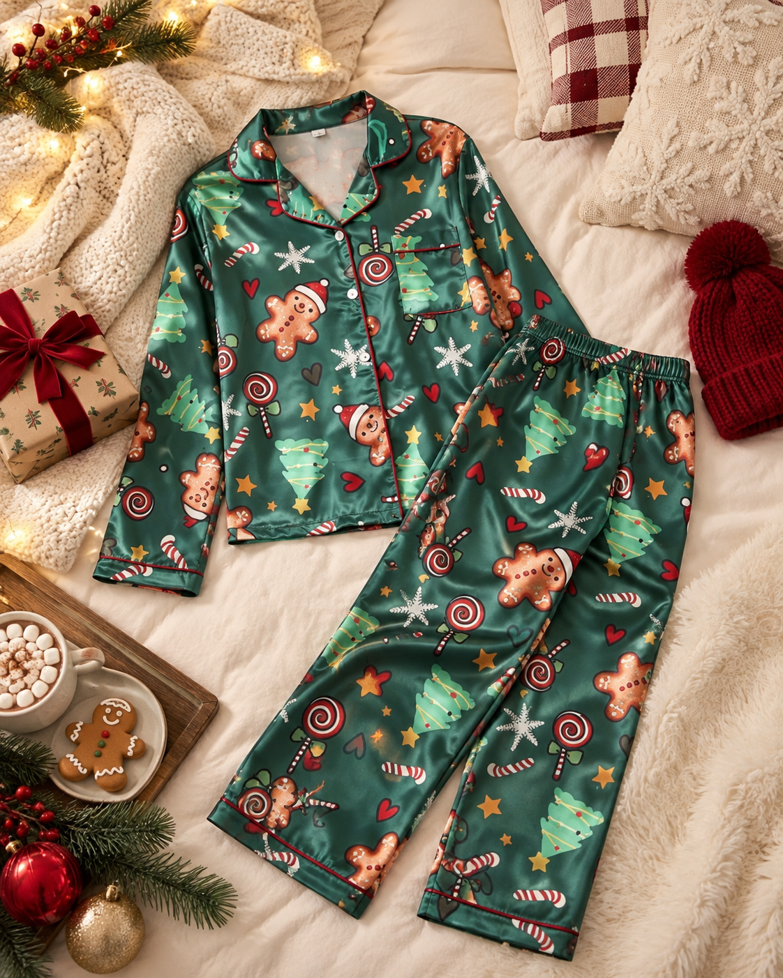 Pijama Navidad verde satinadas