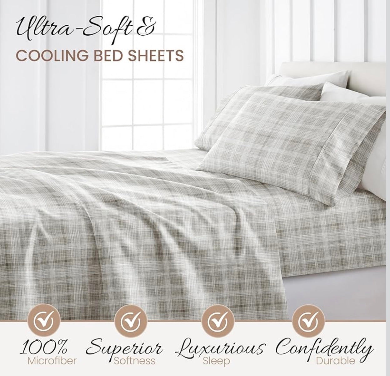 ienjoy Home 3 Piece Thatch Patterned Home Collection Premium Ultra Soft Bed Sheet Set, King, Gris