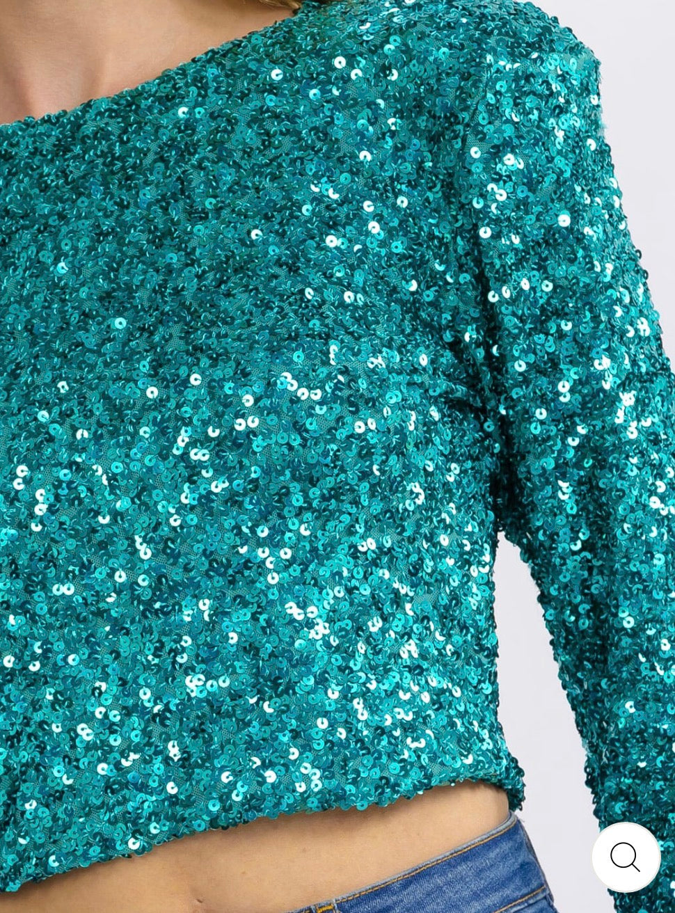 Camisa verde lentejuelas manga larga