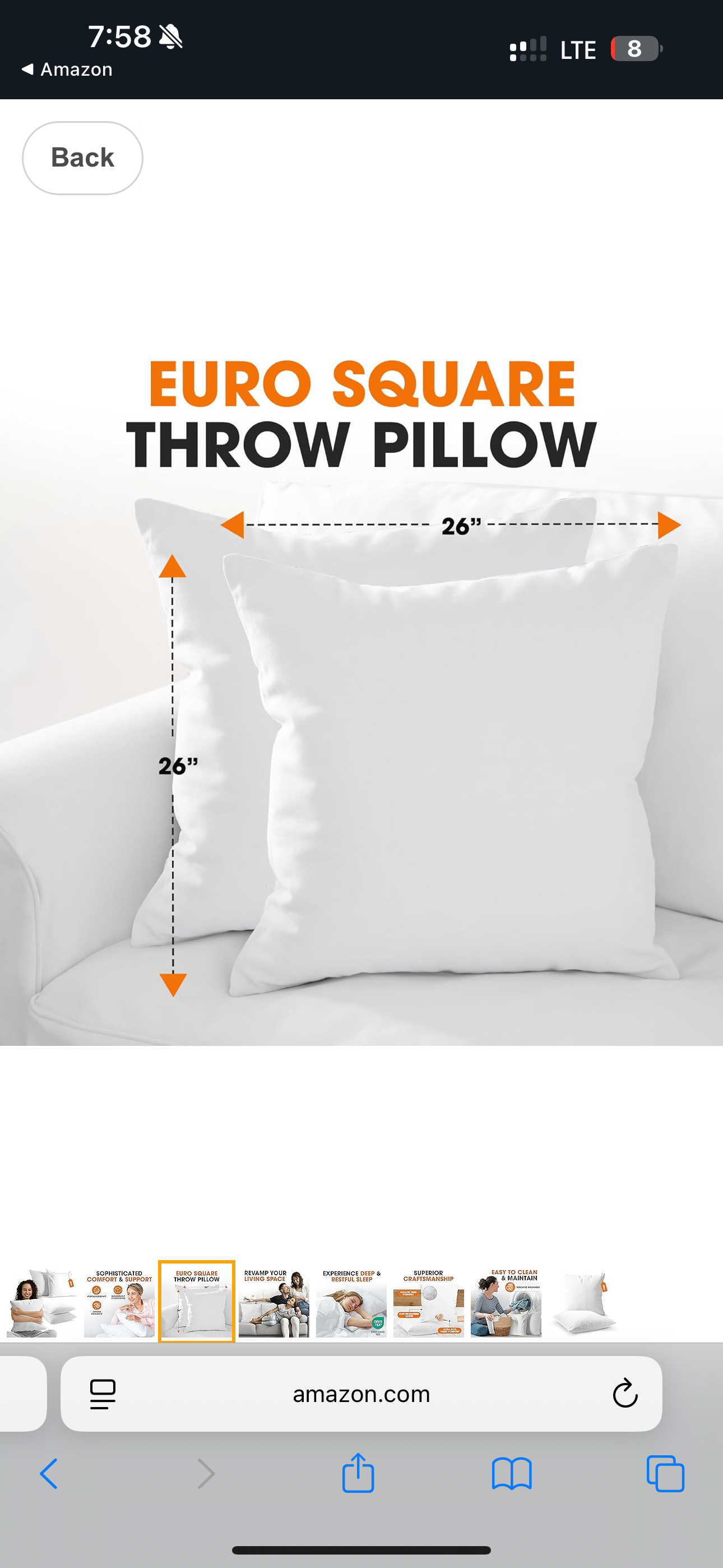 Cheer Collection Throw Pillows - Decorative Square Pillows for Bed and Couch - Snuggy 26x26 Euro Pillow Inserts with Cover