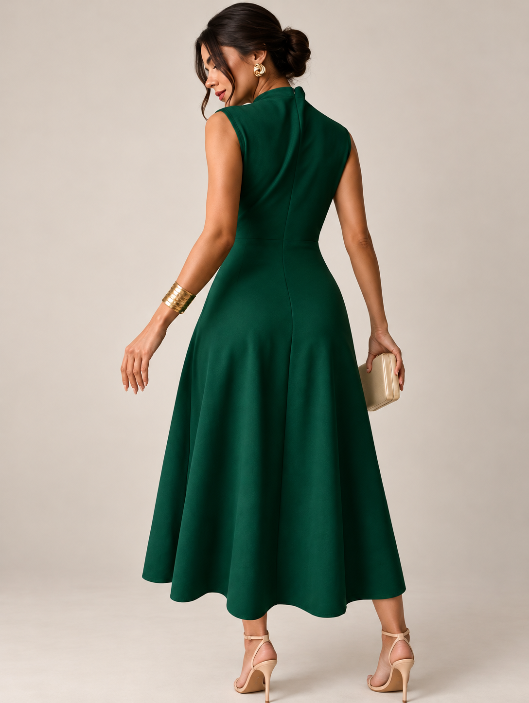 Vestido verde plisado elegante largo