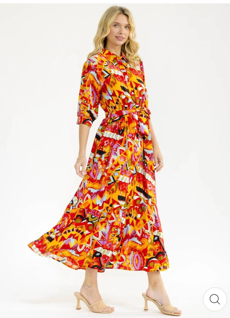 Vestido maxi multicolor con cinta
