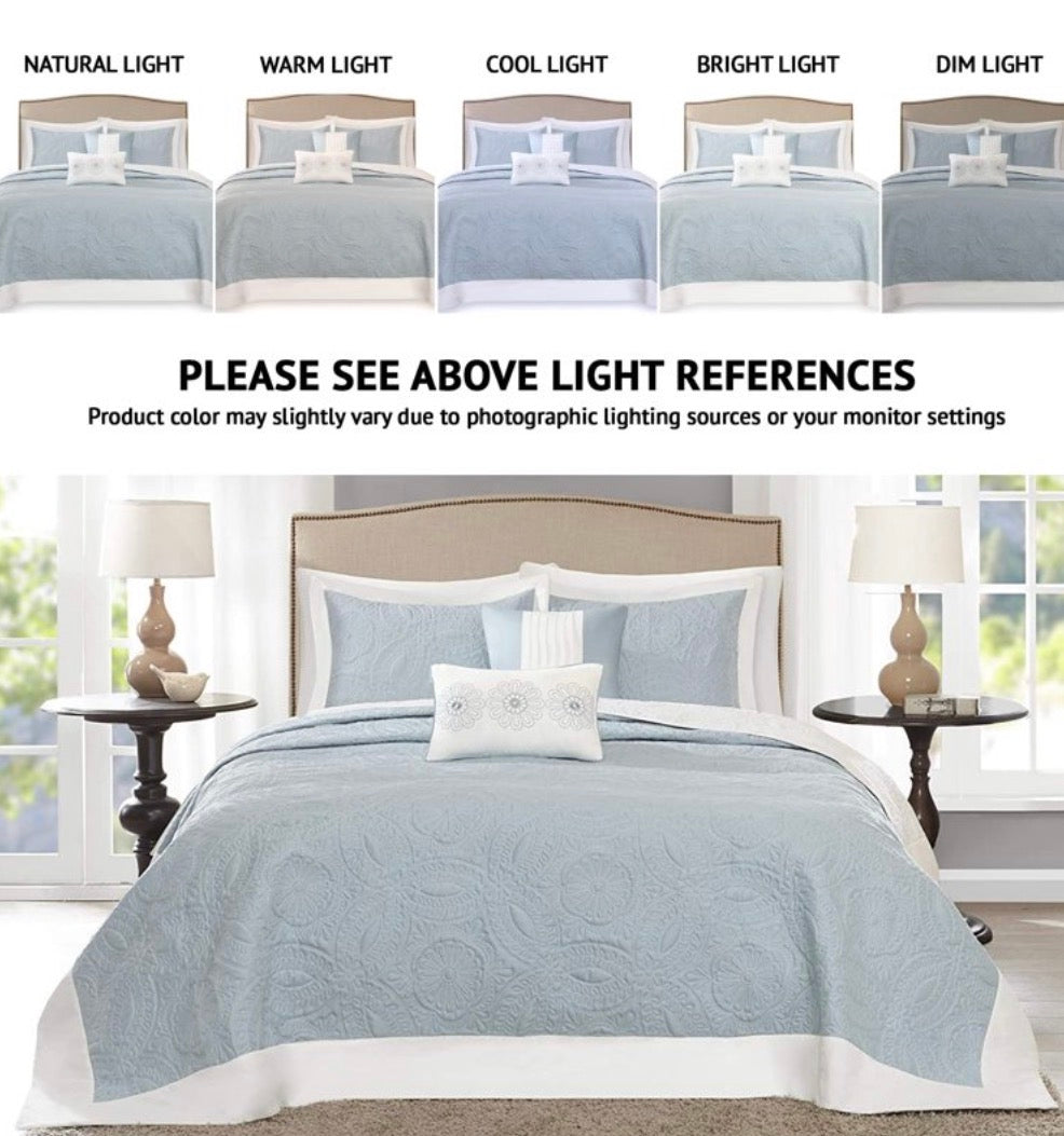 Madison Park Bedspread Border Pattern 5 Piece King Comforter Bedding Set - King Azul