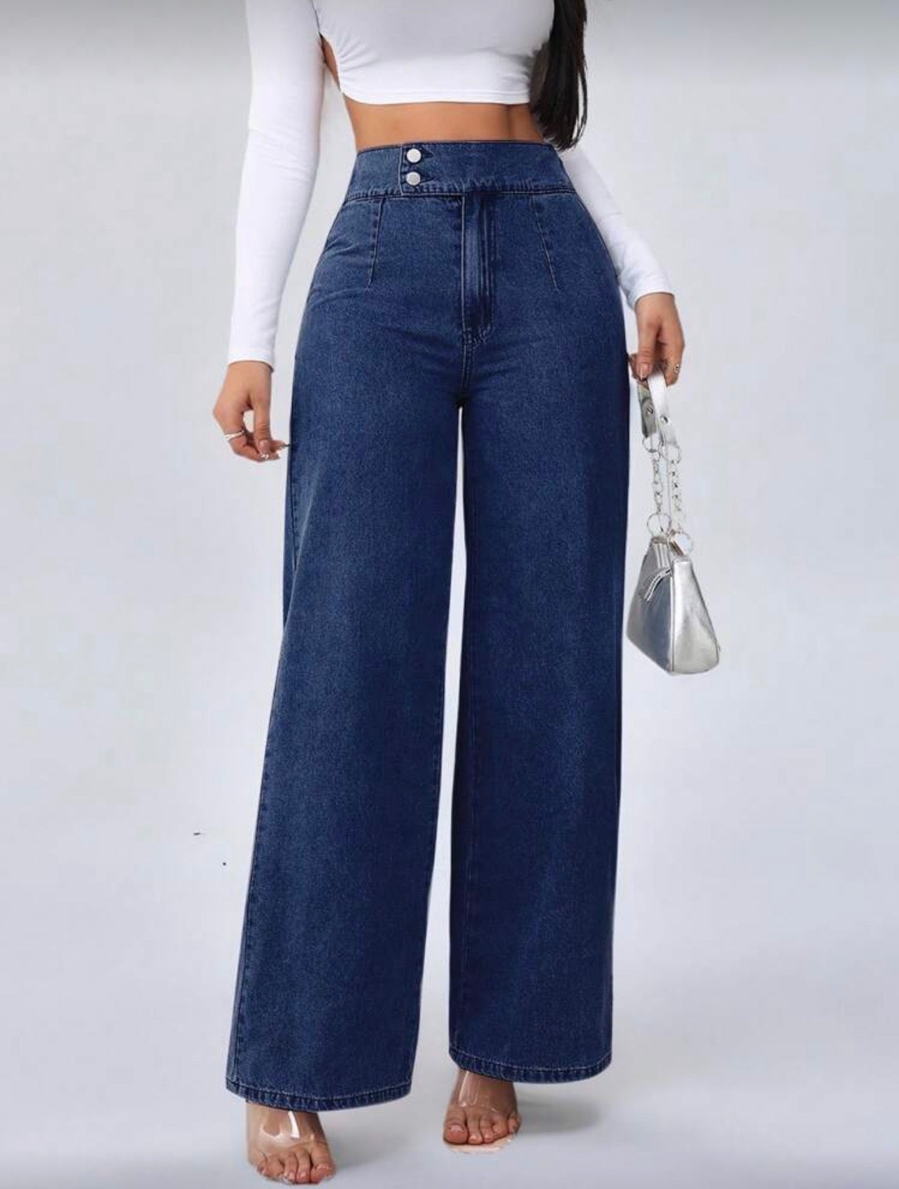Jean azul vaquero cintura alta estilo casual