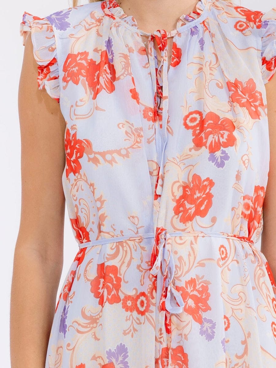 Vestido floral midi con cinta