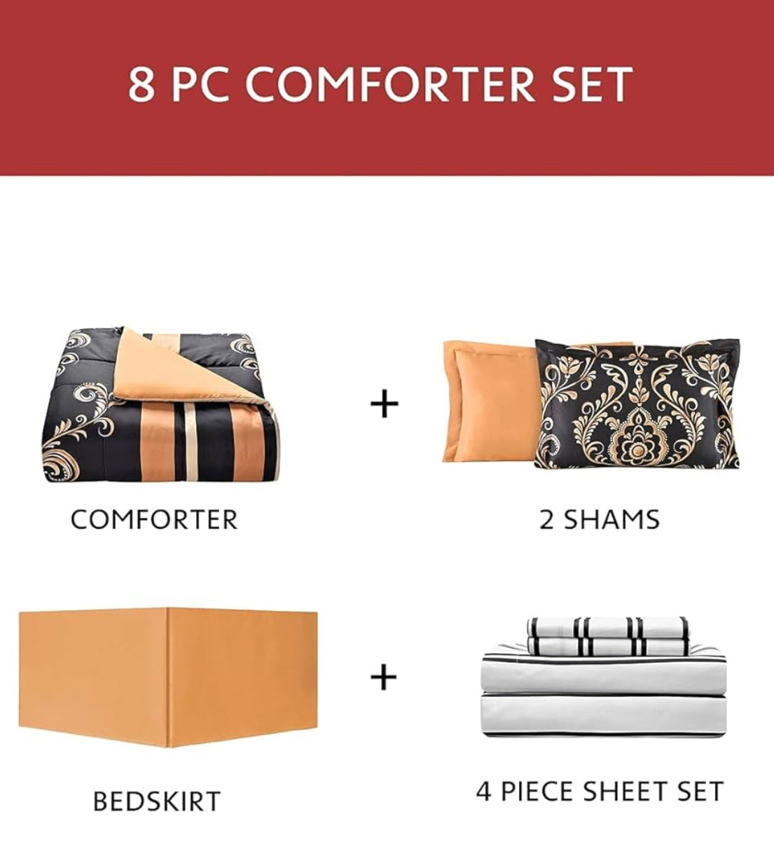 Fairfield Square Collection Lanwood Home Sabrina Damask 8-Piece Bed-in-A-Bag Comforter Set . 8 piezas. King.