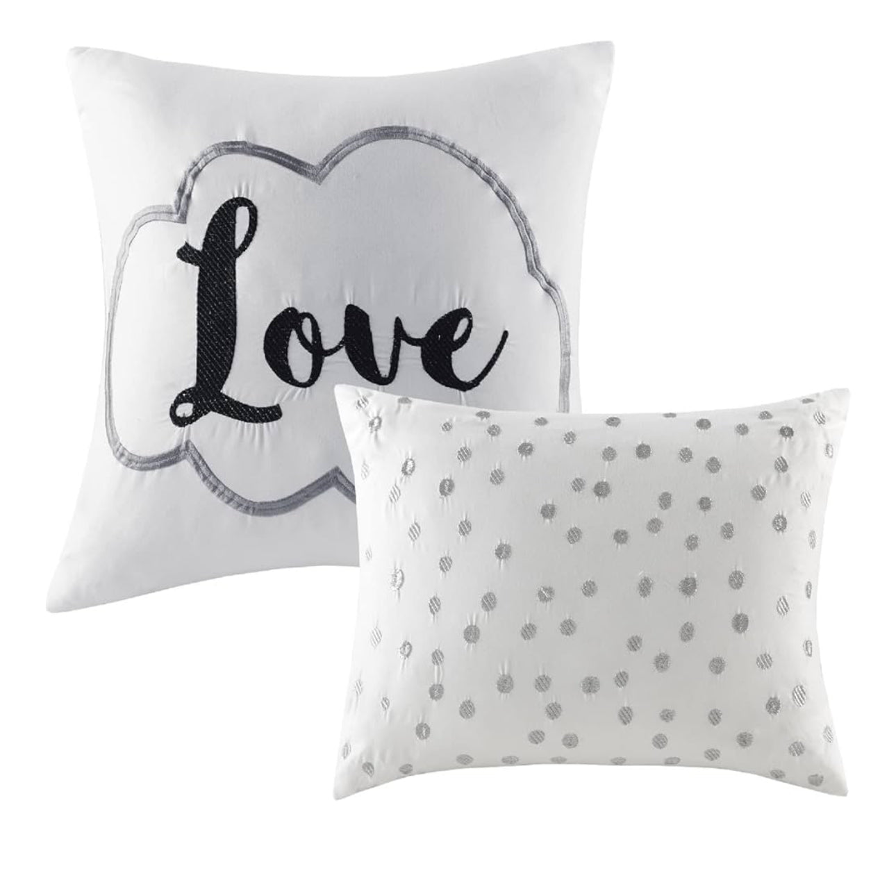 Intelligent Design Raina Geometric Style Duvet Set Full/Queen. Gris/Plateado. 5 Piezas.