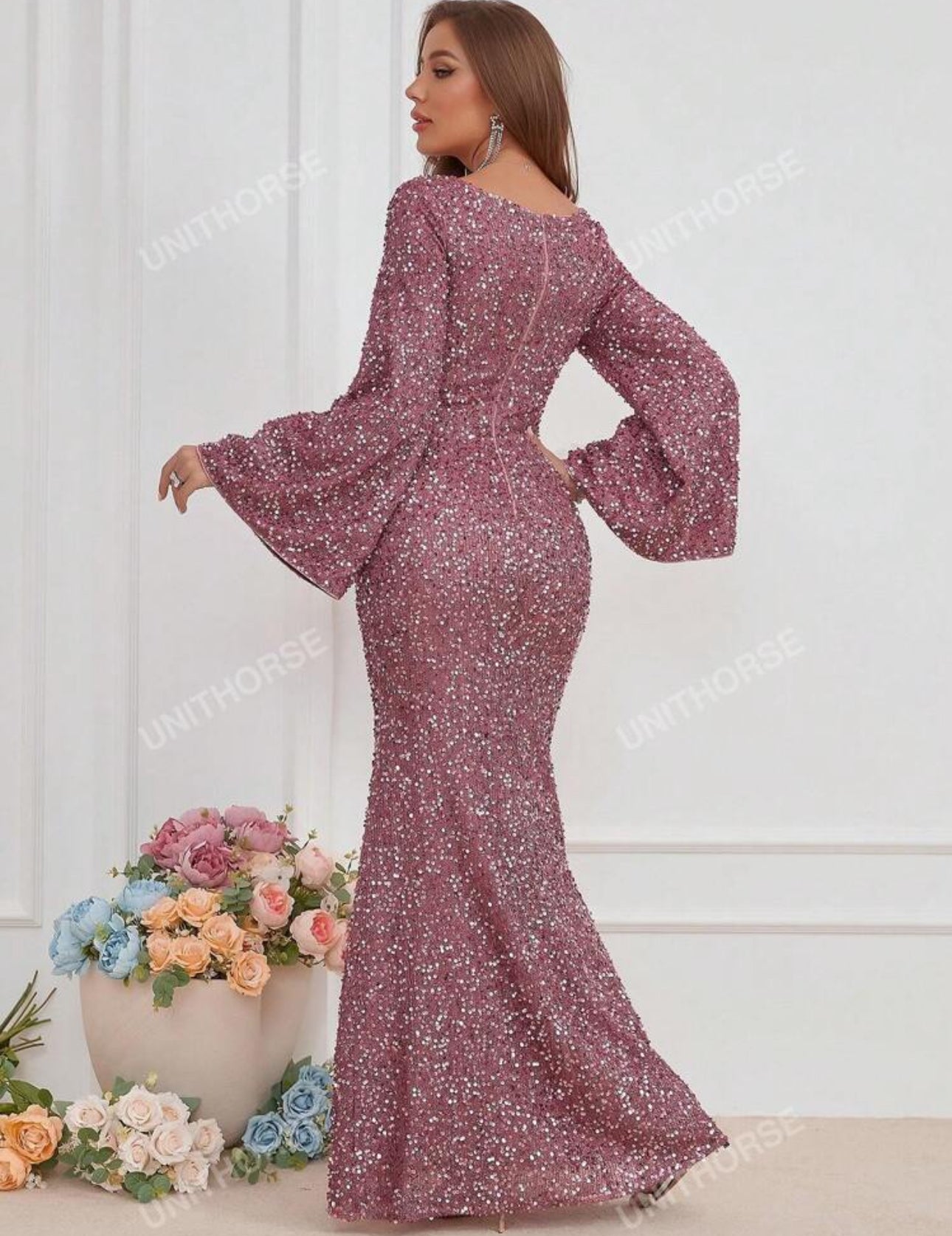 Vestido de fiesta manga de campana