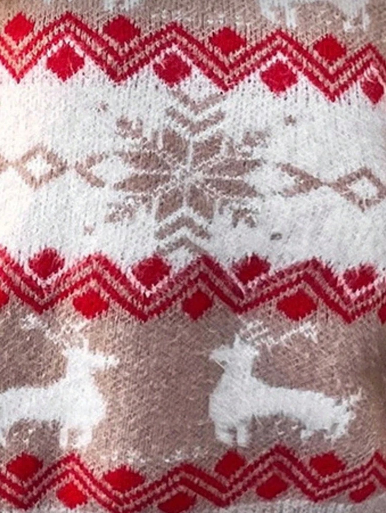 Suéter de manga larga beige con decoración roja