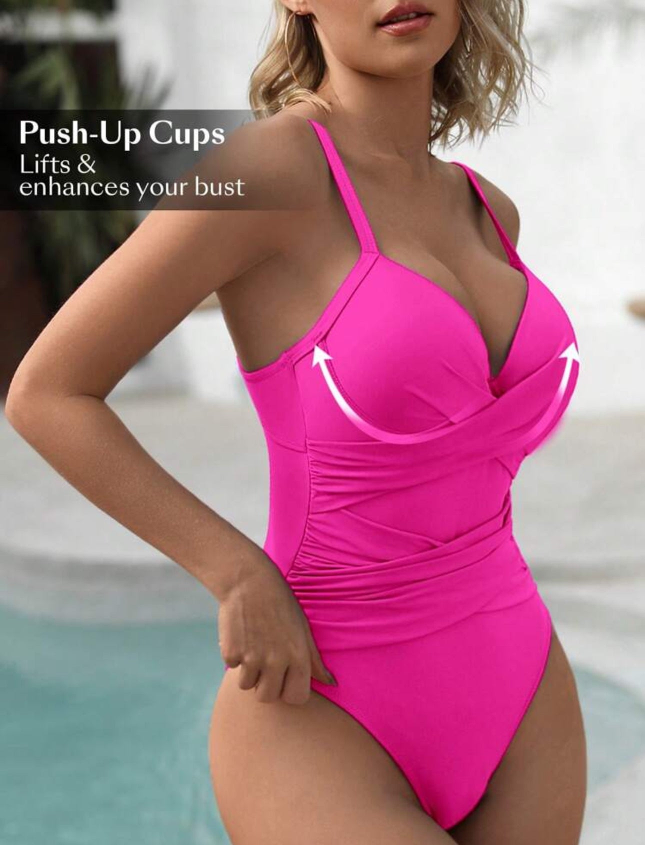 Traje de bano rosado con push up y control abdominal