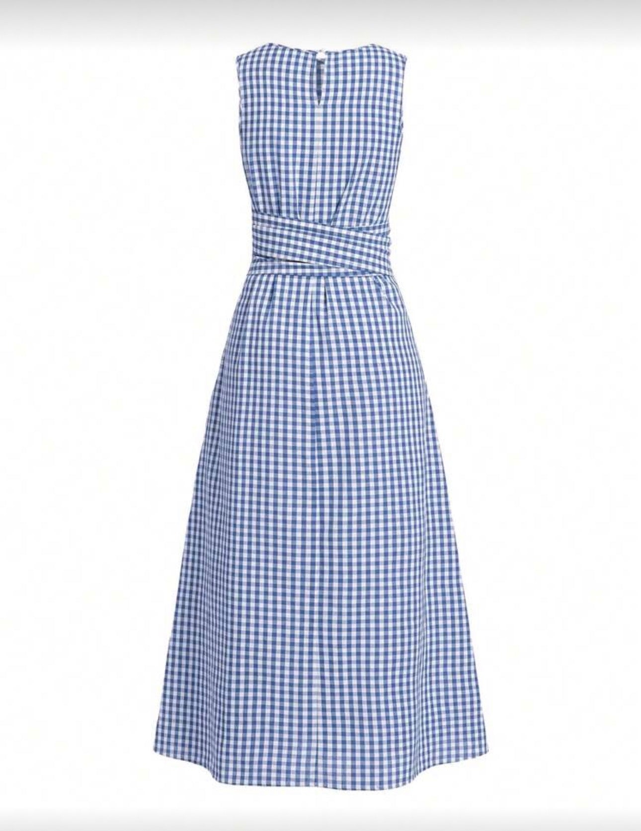 Vestido cuadriculado azul con blanco con cinturón