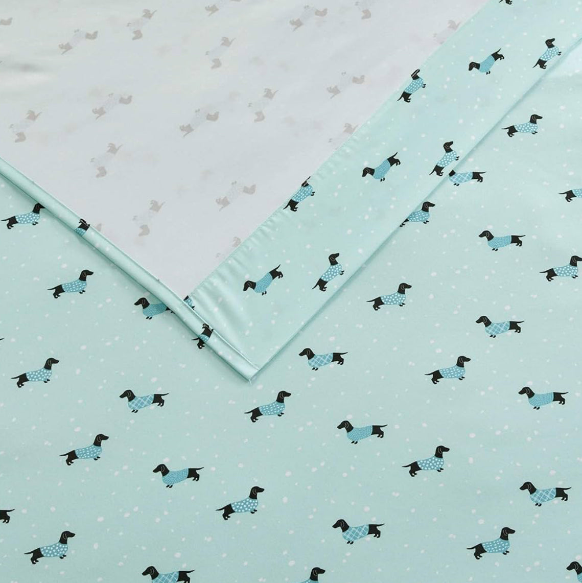 Intelligent Design Microfiber Cozy Bed Sheet Set, Modern All Season Bedding & Pillowcases, Premium 14" Elastic Pocket Fits up to 16" Mattress, Twin Aqua Dogs 3 Piezas