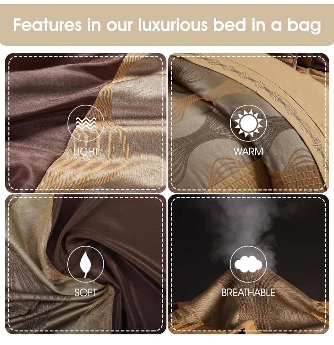 Kath Bronze Comforter Set - 7 piezas, Café, Queen