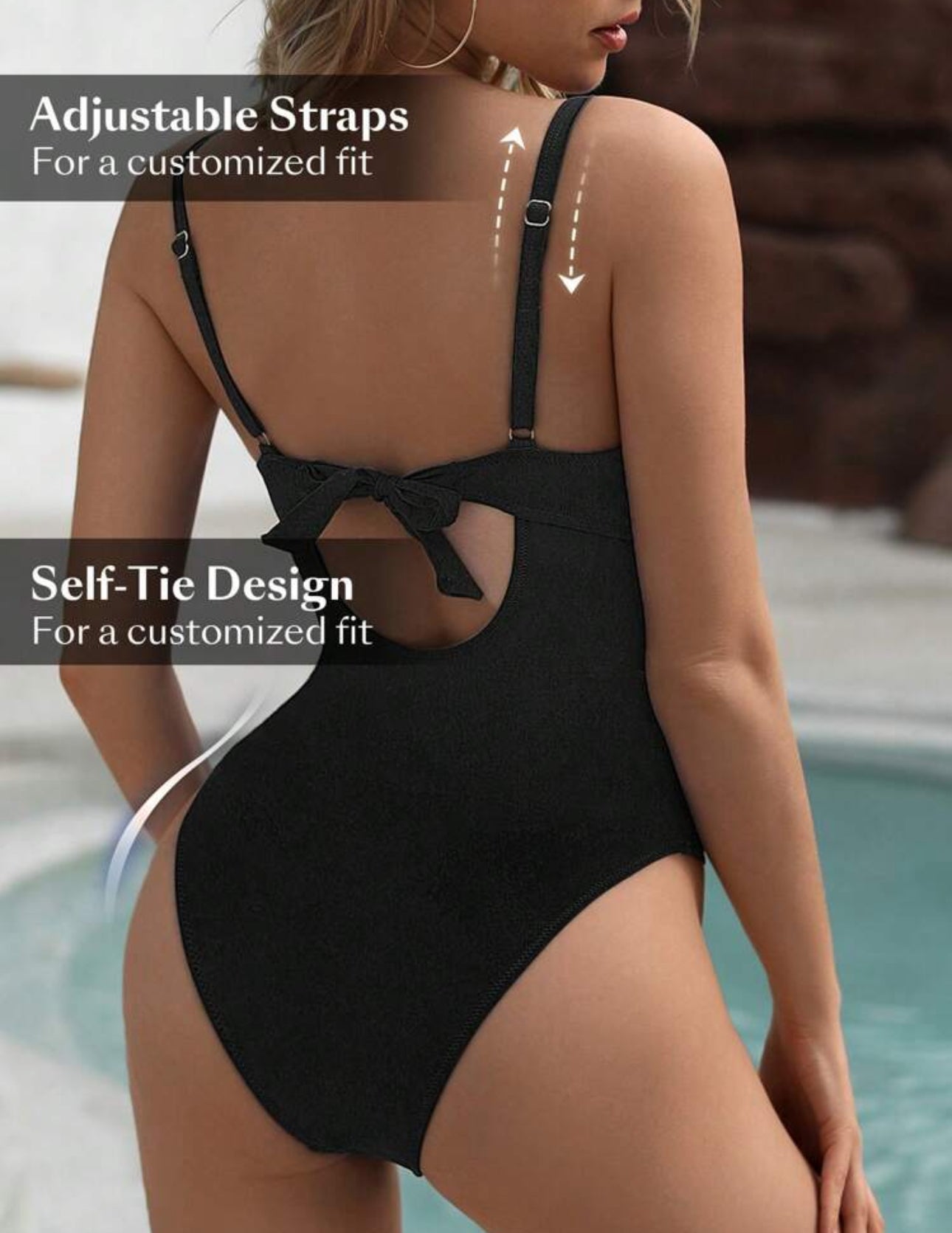 Traje de bano negro con push up y control abdominal