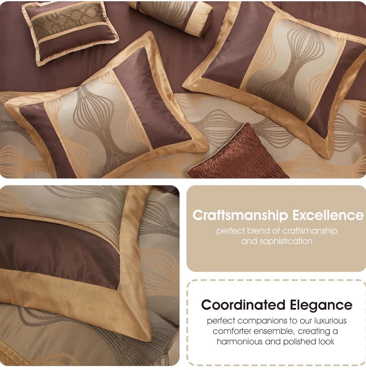 Kath Bronze Comforter Set - 7 piezas, Café, Queen