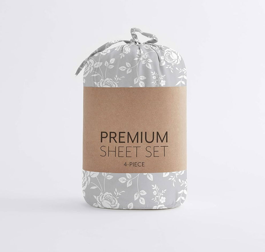 iEnjoy Home Hotel Collection Premium Ultra Soft Rose Gray Pattern 4 Piece Bed Sheet Set Cal KING: 2 pillowcases, 1 fitted sheet and 1 flat sheet