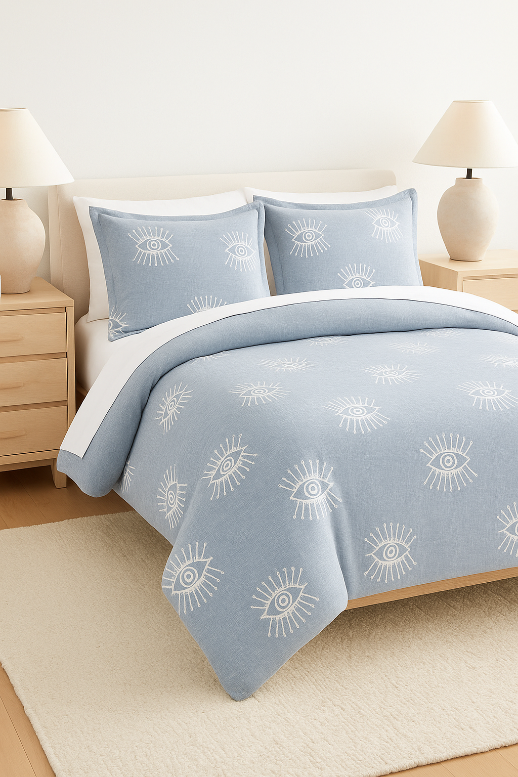 Kaycie Gray Evil Eye Printed. Duvet Cover Set, King/Cal KING . 3 piezas.