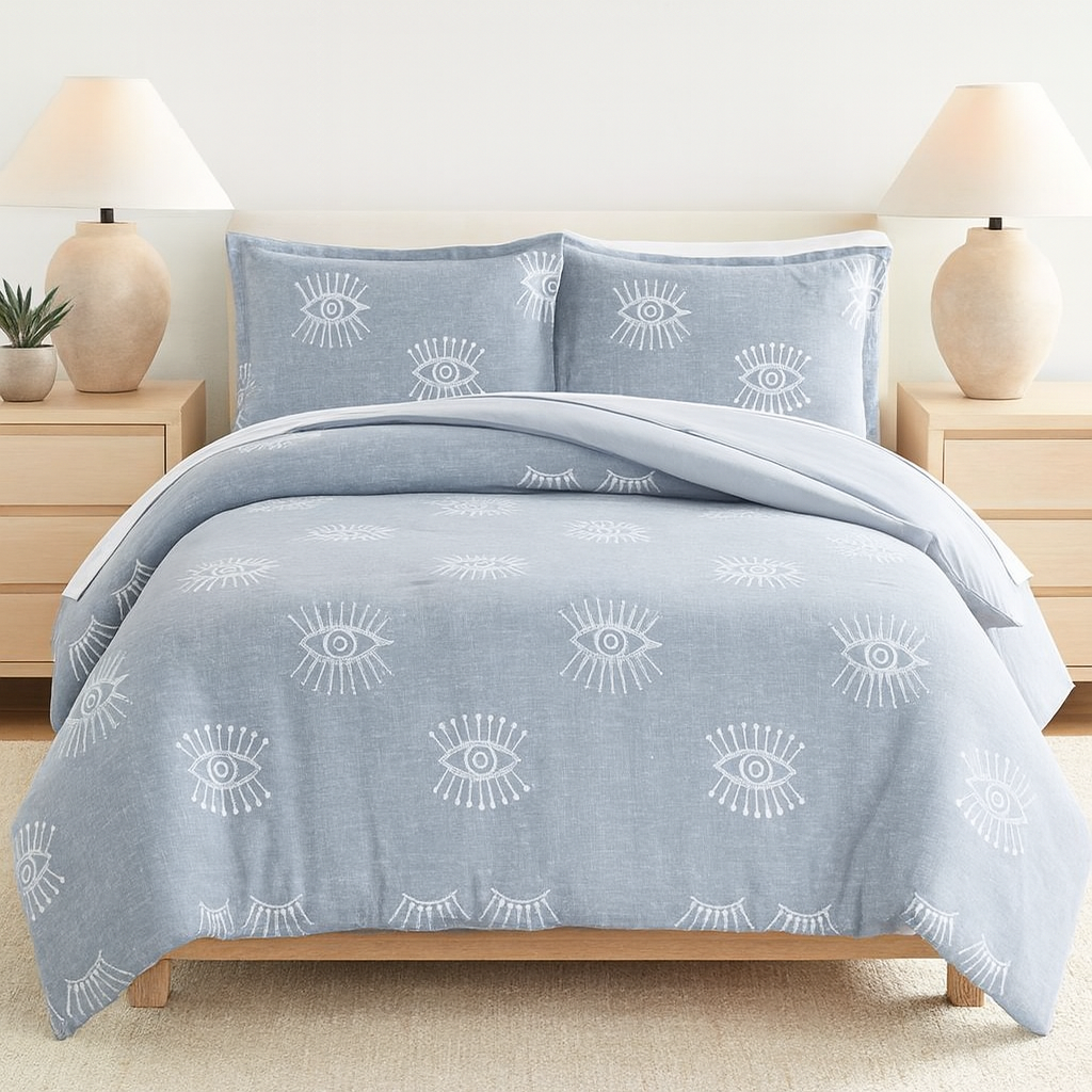 Kaycie Gray Evil Eye Printed. Duvet Cover Set, King/Cal KING . 3 piezas.