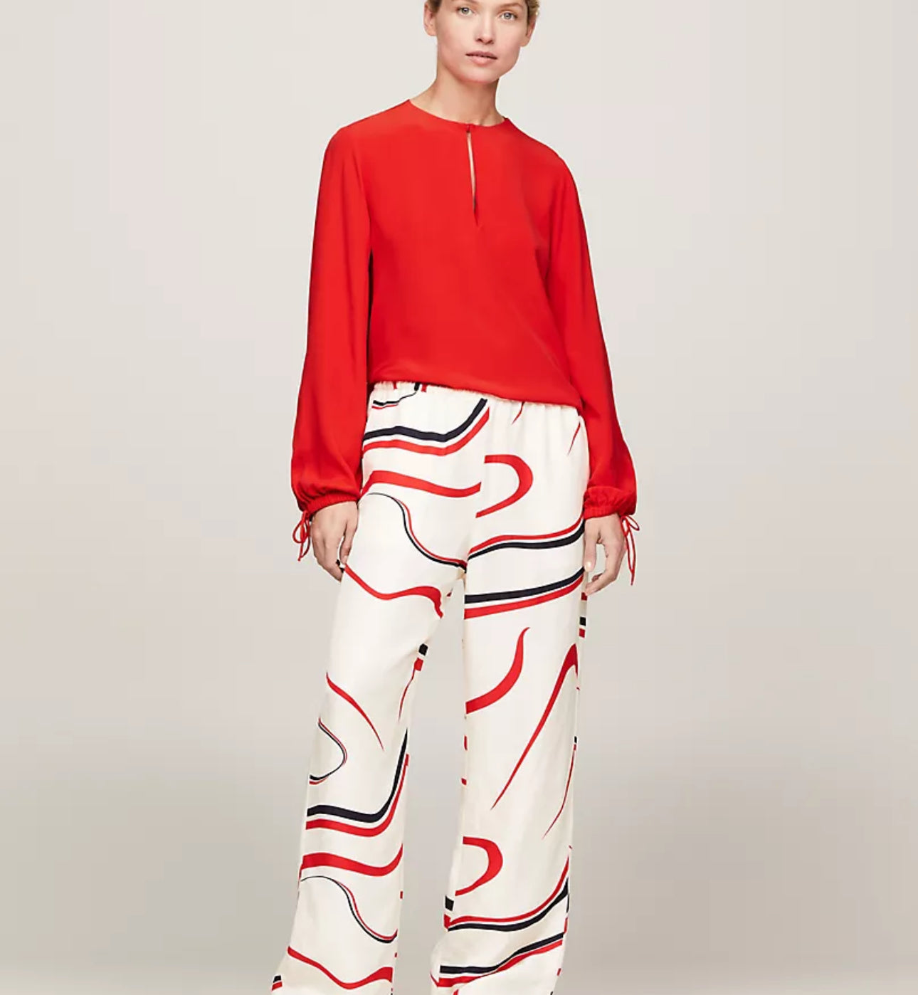 Camisa manga larga color rojo Tommy Hilfiger - relaxed fit crepe blouse