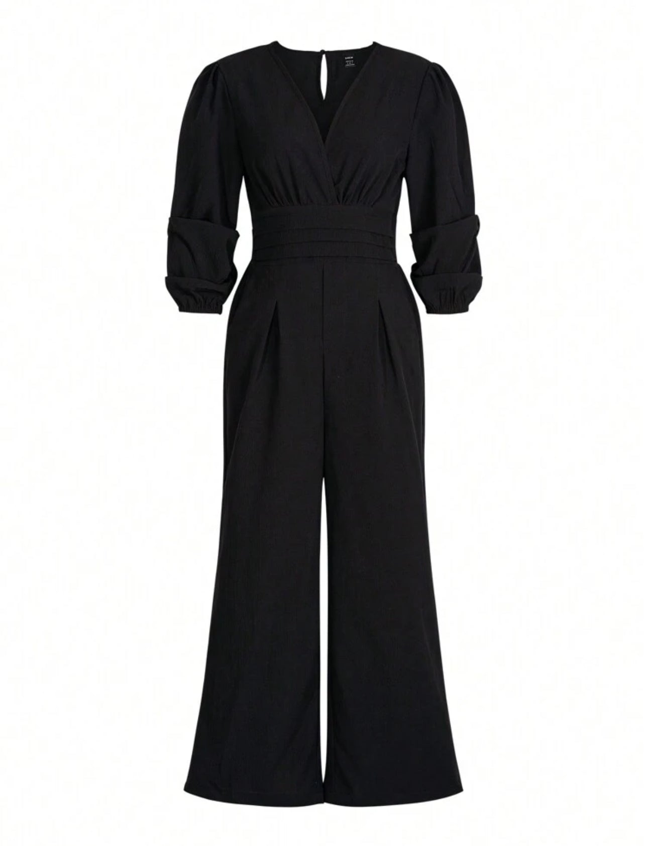 Jumpsuit negro manga larga cuello V