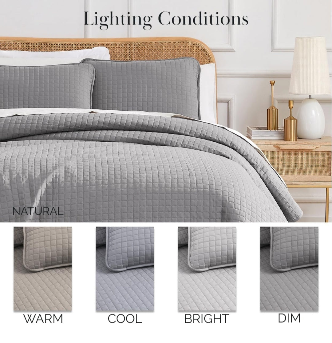 Southshore- Fine Linens, Inc. Oversized Quilt Set Soft Microfiber, 3 Piezas, Gris Claro, Queen