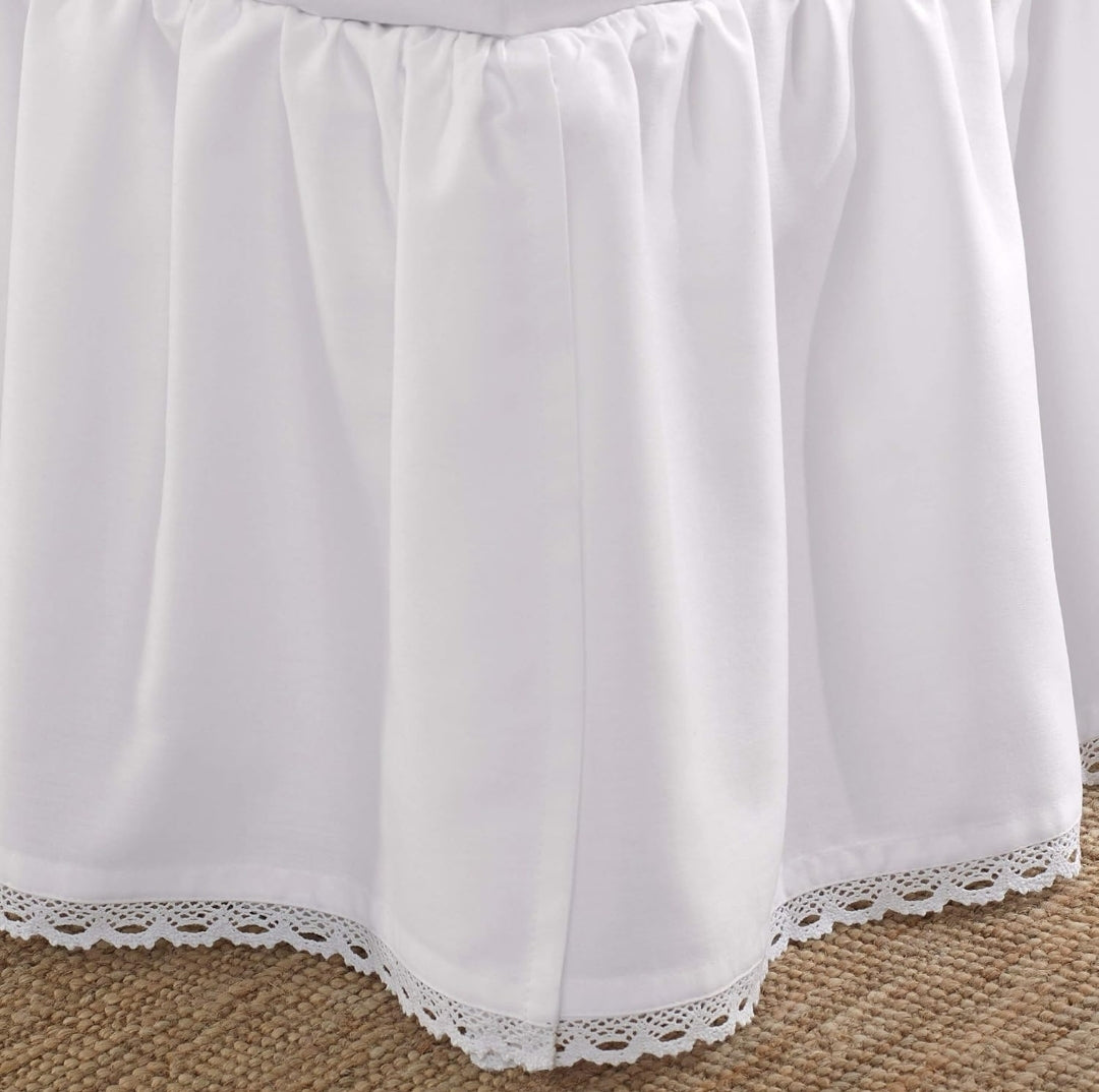Laura Ashley Home - Bedskirt, Luxury Bedroom Decor, Wrinkle & Fade Resistant, Falda de Cama, Blanca, Queen