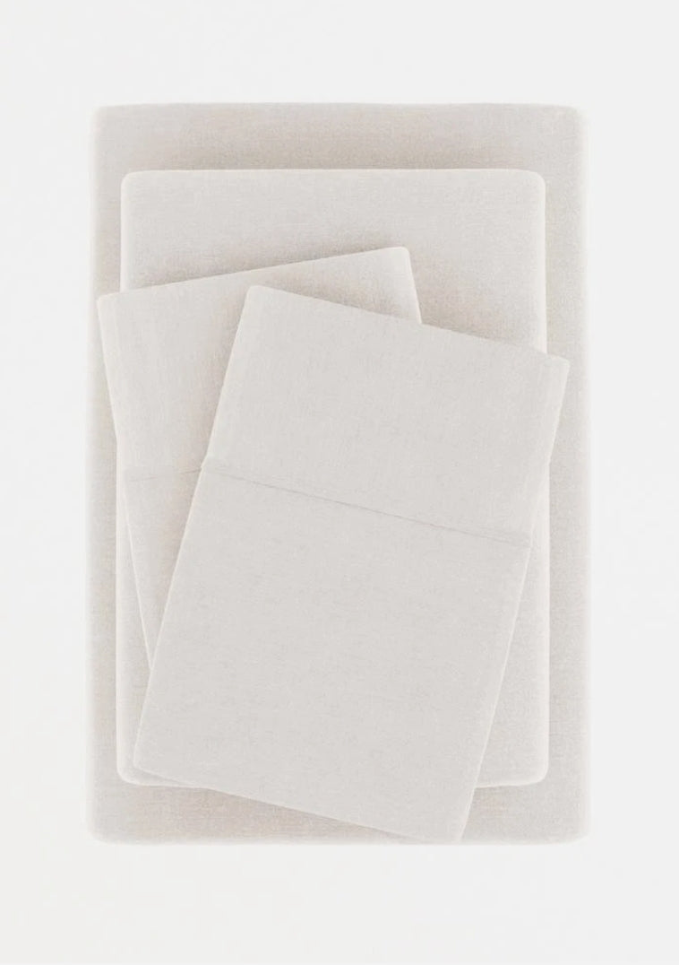 Linen Bamboo Blend Deep Pocket Bed Set, Beige, 4 Piezas, Queen