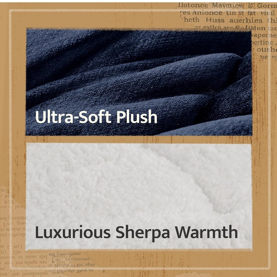 Woolrich Reversible Comforter Set Ultra Soft Plush to Sherpa, Down Alternative, Cold Weather Winter Warm Bedding, with Matching Sham, Decorative Pillow, Navy Blue/Ivory, 4 Piezas, Full/Queen