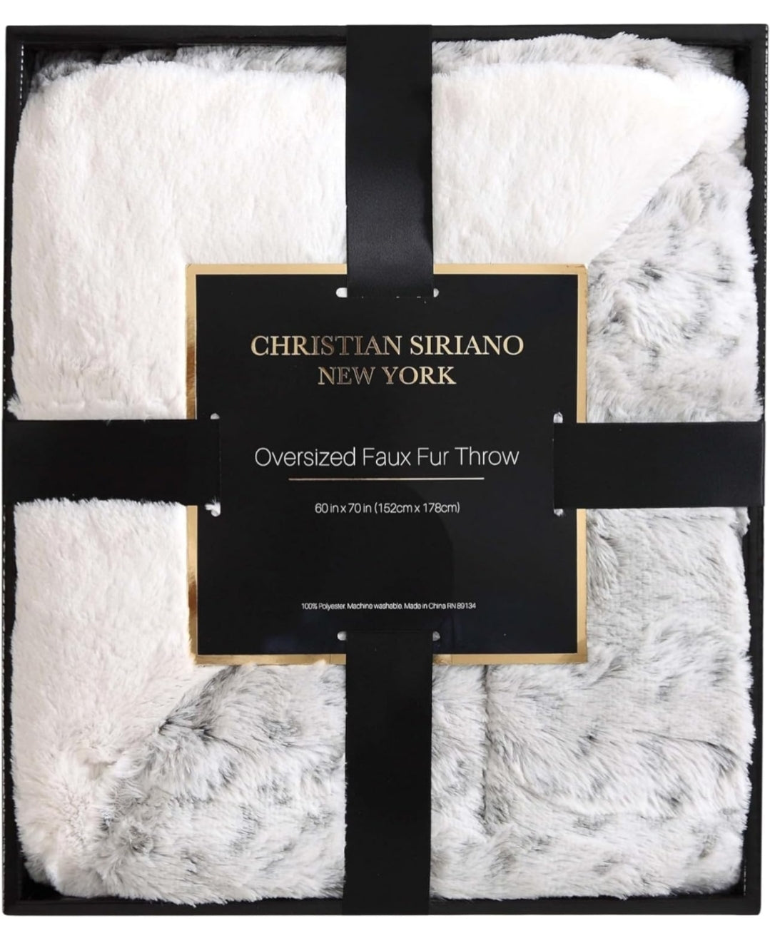 Christian Siriano NY® Snow Leopard Faux Fur Throw in Gift Box, 1-Piece Giftable Throw Blanket, Oeko-TEX Certified Confidence, 1 Sabana Gris