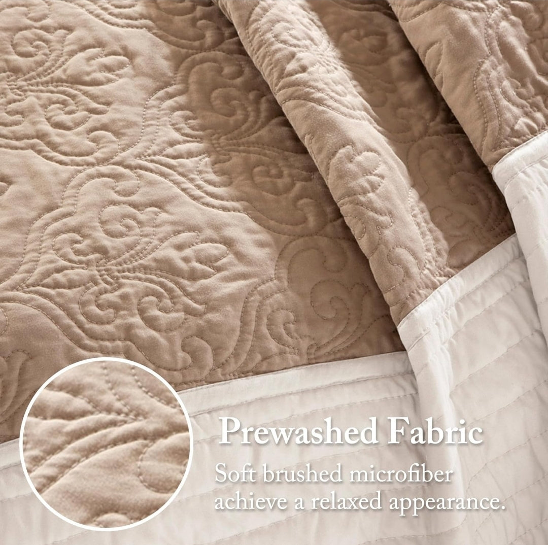 Madison Park Attingham Quilt Set 90"x90", Beige, 7 Piezas, Queen