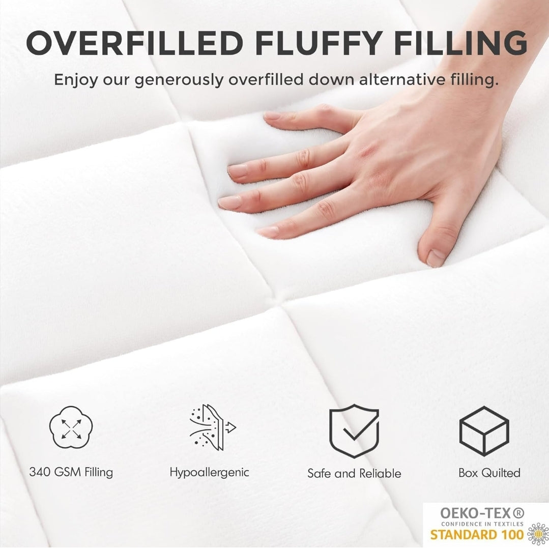 Madison Park Waterproof Mattress Protector, Cloud Soft Plush Mattress Cover, Overfilled Mattress Pad, Fitted Pocket Fits Up to 18 Inch, Machine Washable Bed Cover, Protector de Colchón Blanco, Twin