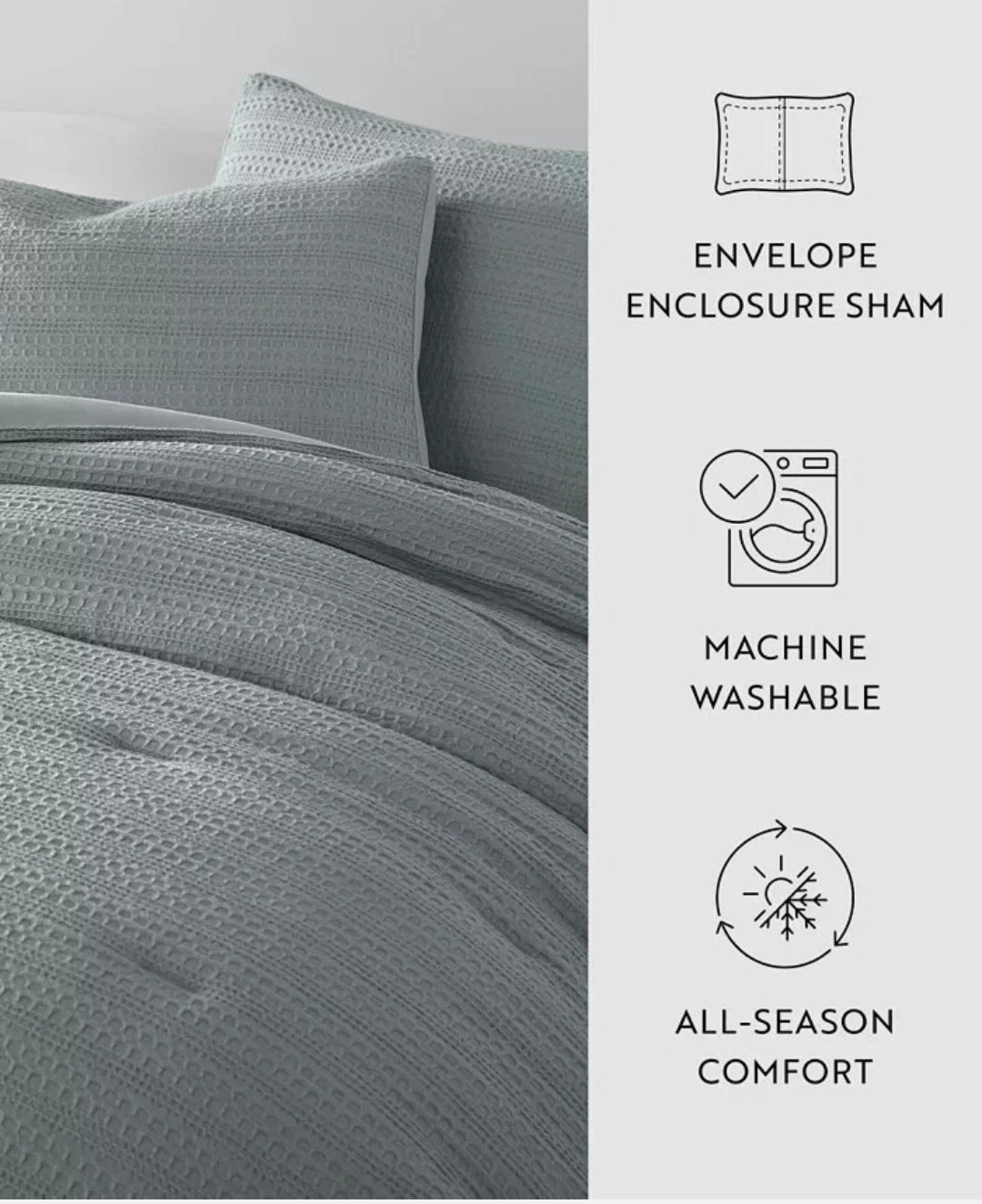 Ienjoy Home Blue Waffle Textured 3-Piece Comforter Set, Full/Queen, Azul